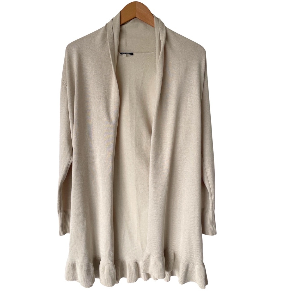Vila Milano Sweater long beige open cardigan with ruffled hem Size L